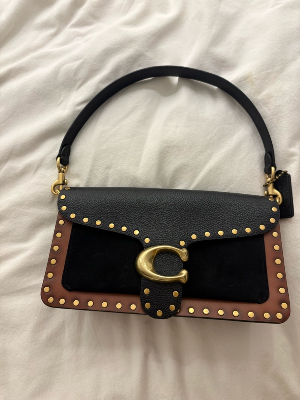 Coach Black & Brown Suede Shoulder Bag with Gold Hardware